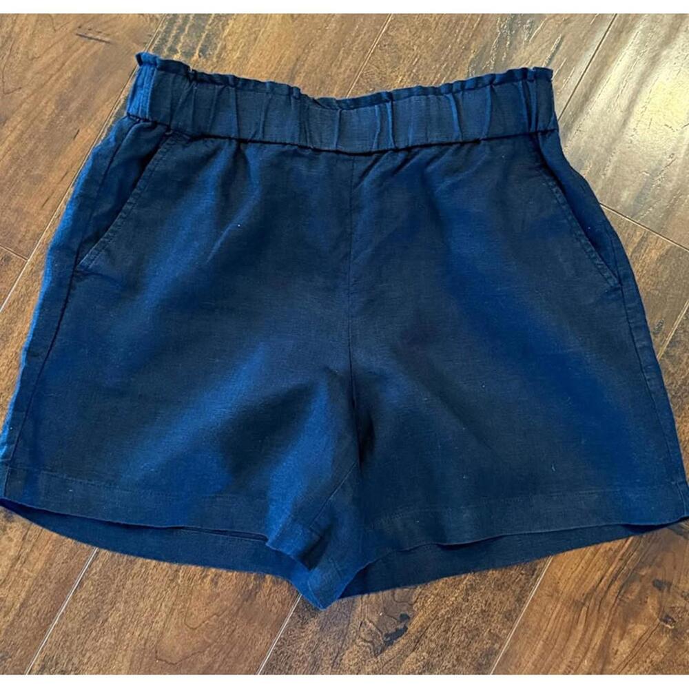 Talbots XS Nantucket Pull-On Shorts 100% Linen Navy Paperbag Waist 5” Inseam